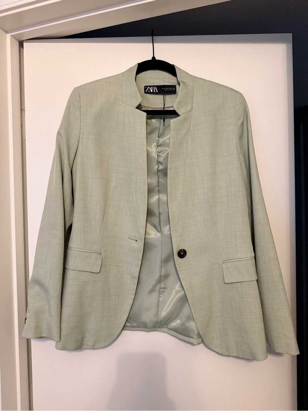 Zara Sage Green Inverted Lapel Blazer - Single Button - Size M